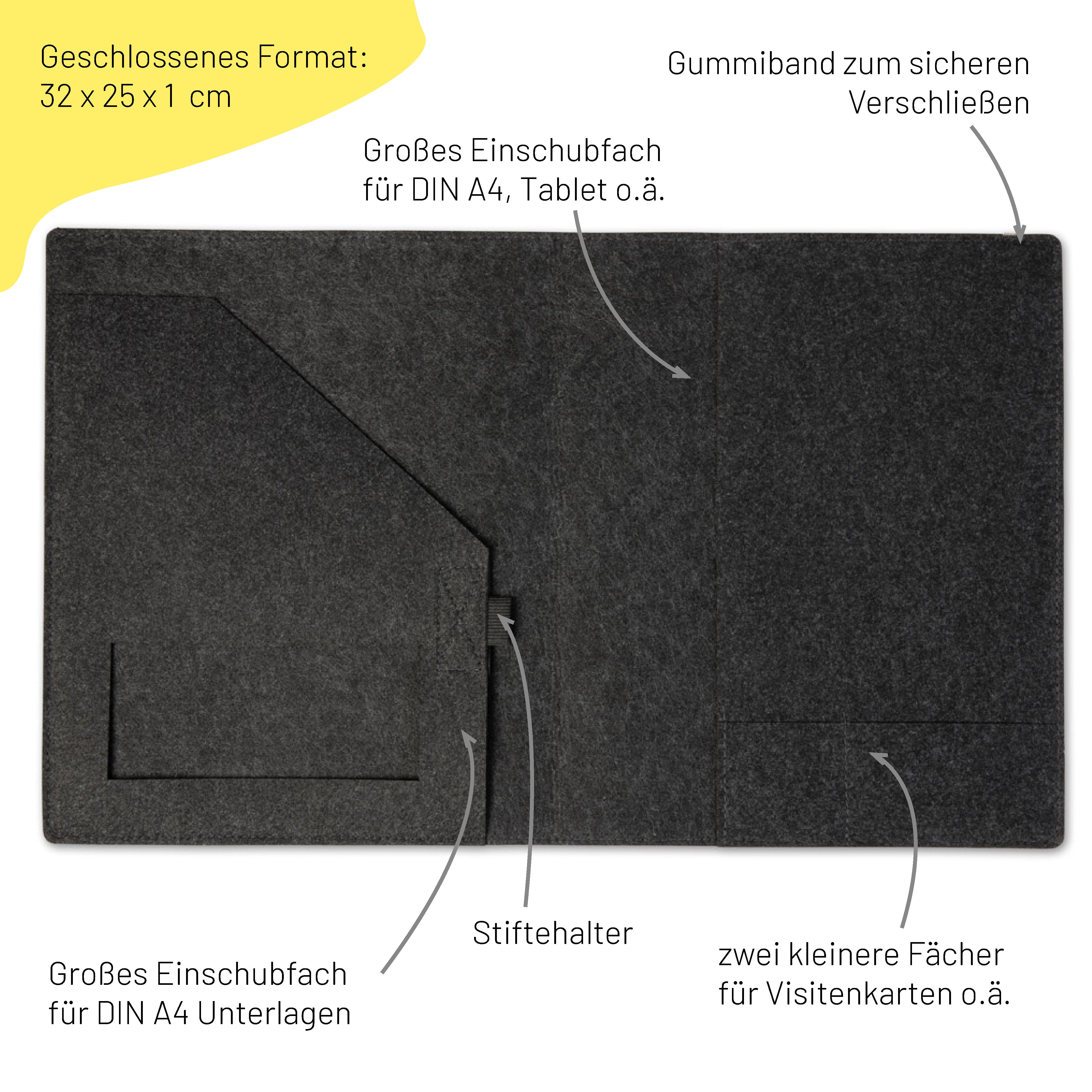 Schreibmappe für A4 NAME unten | mit breitem Gummiband