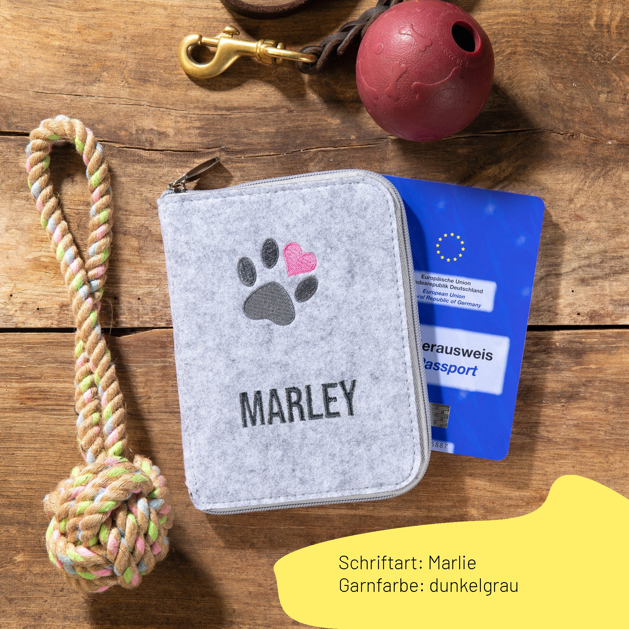 Pet passport cover PAW | Felt with zipper