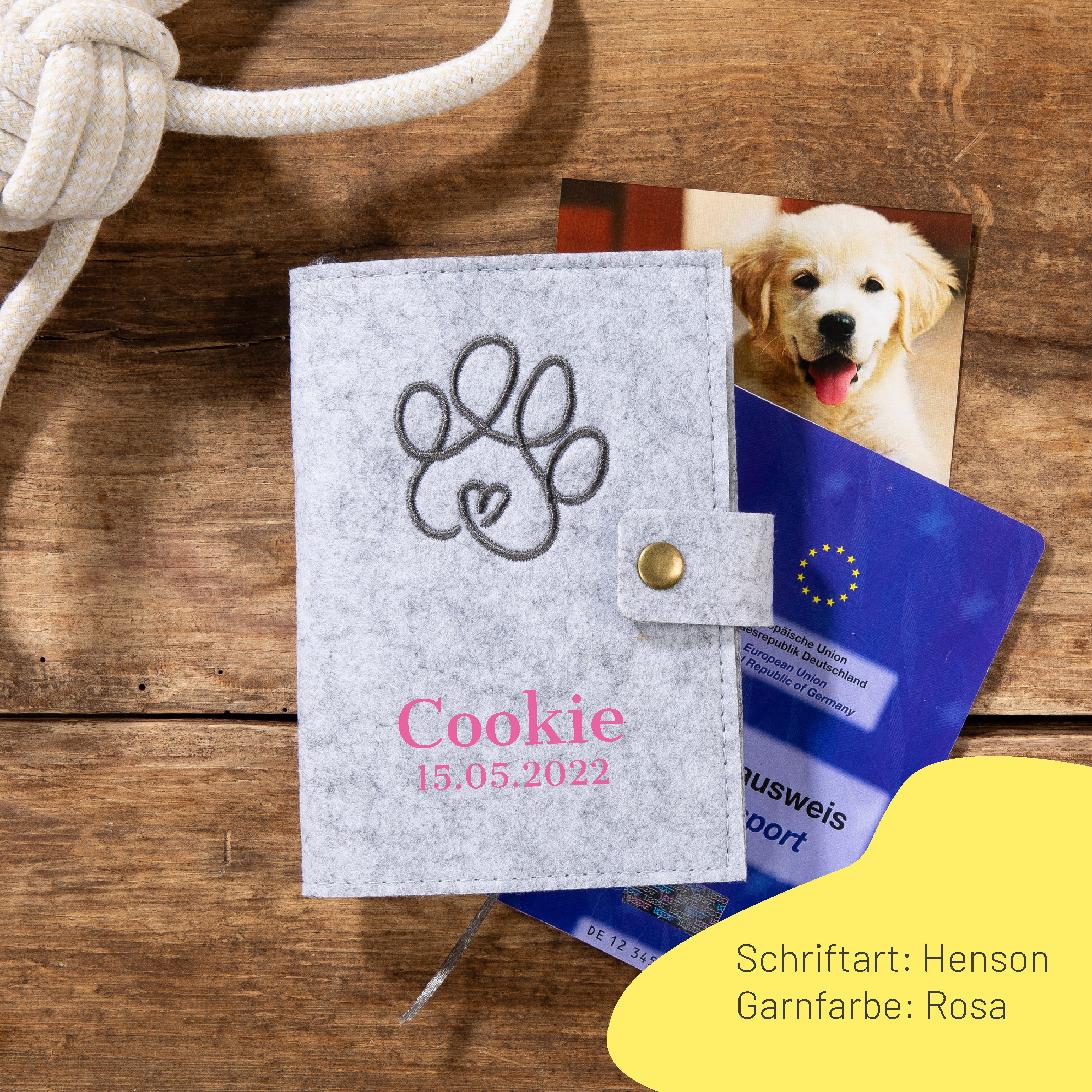 Pet Passport Cover HEART PAW | Felt