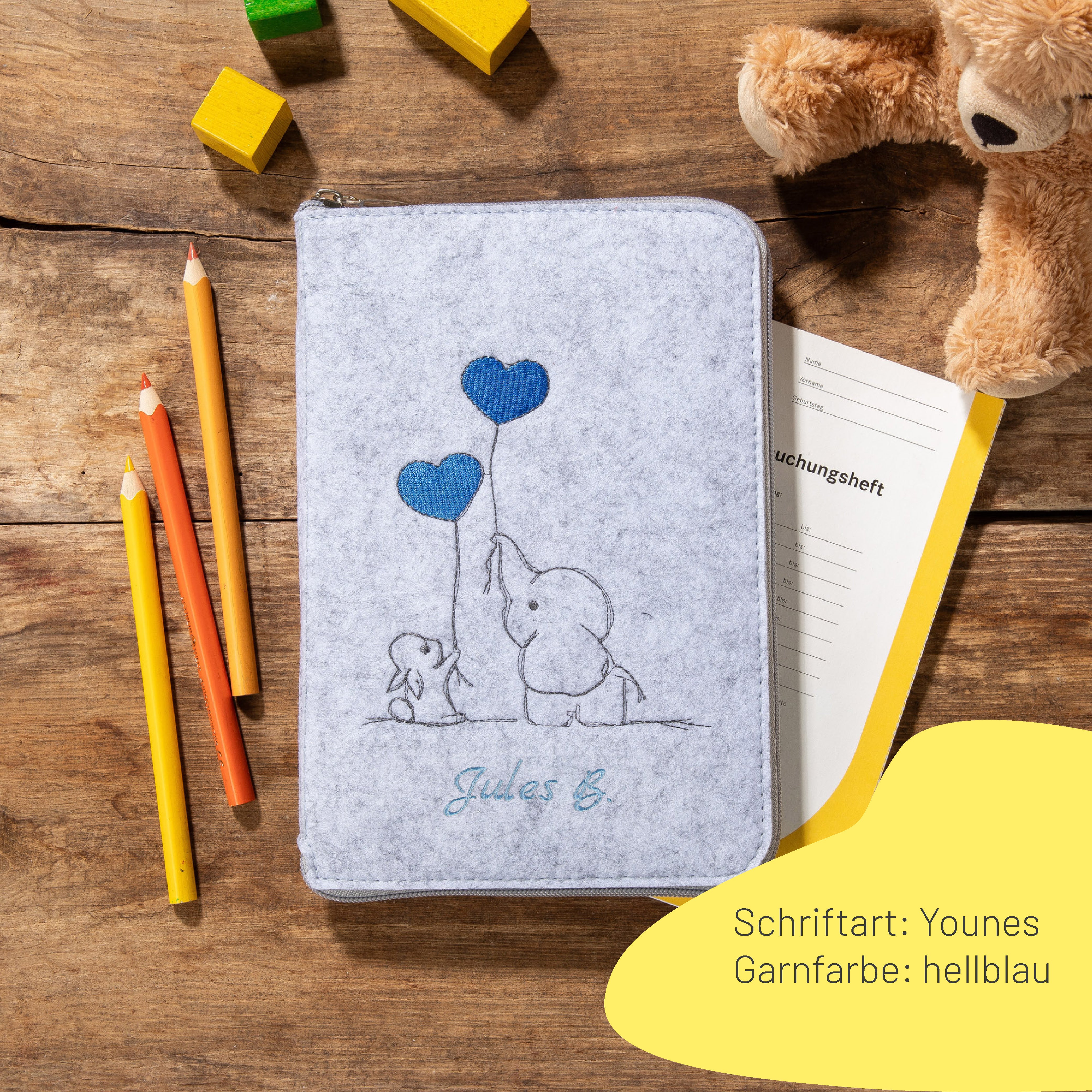 U-booklet & vaccination card cover ELEPHANT & BUNNY | felt