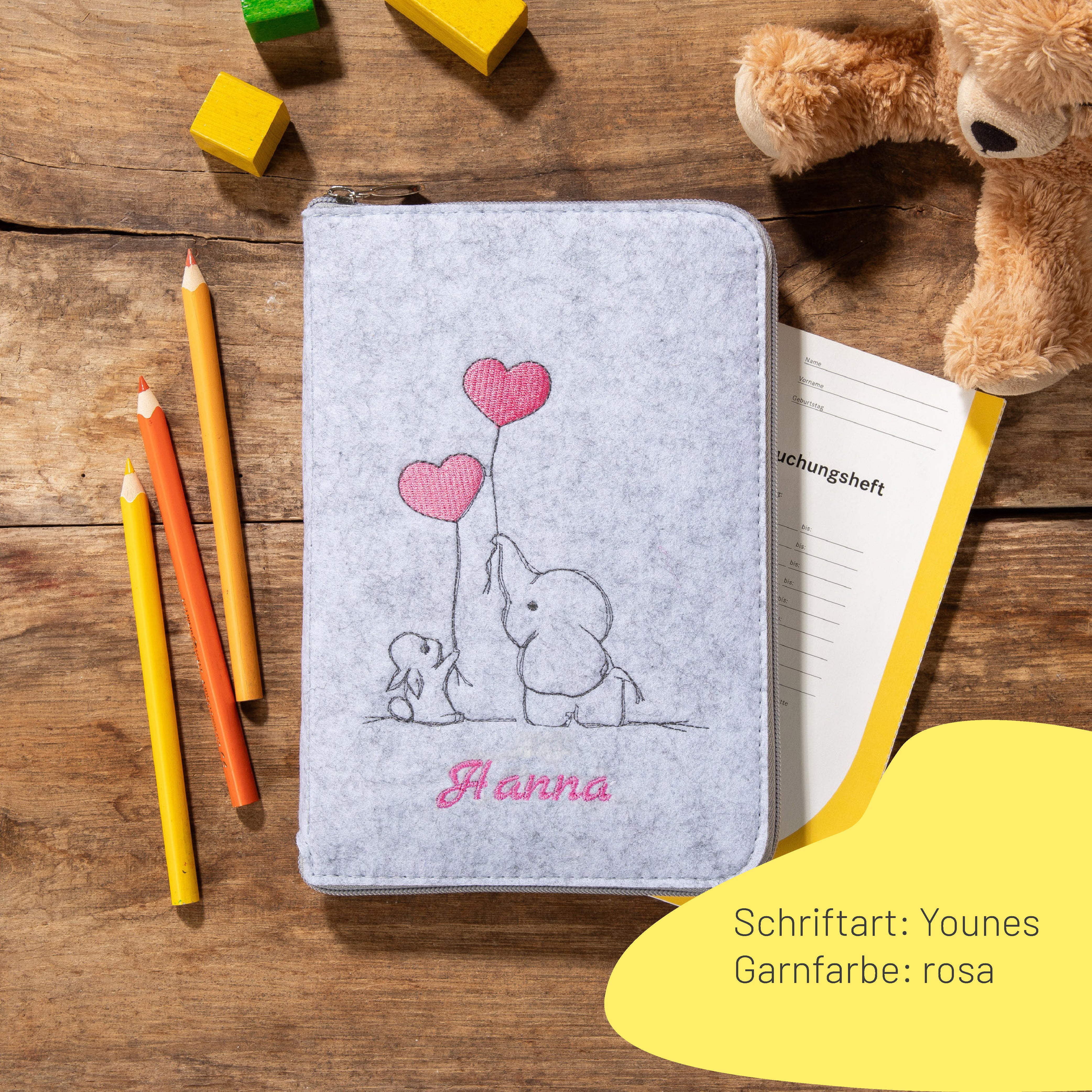 U-booklet & vaccination card cover ELEPHANT & BUNNY | felt