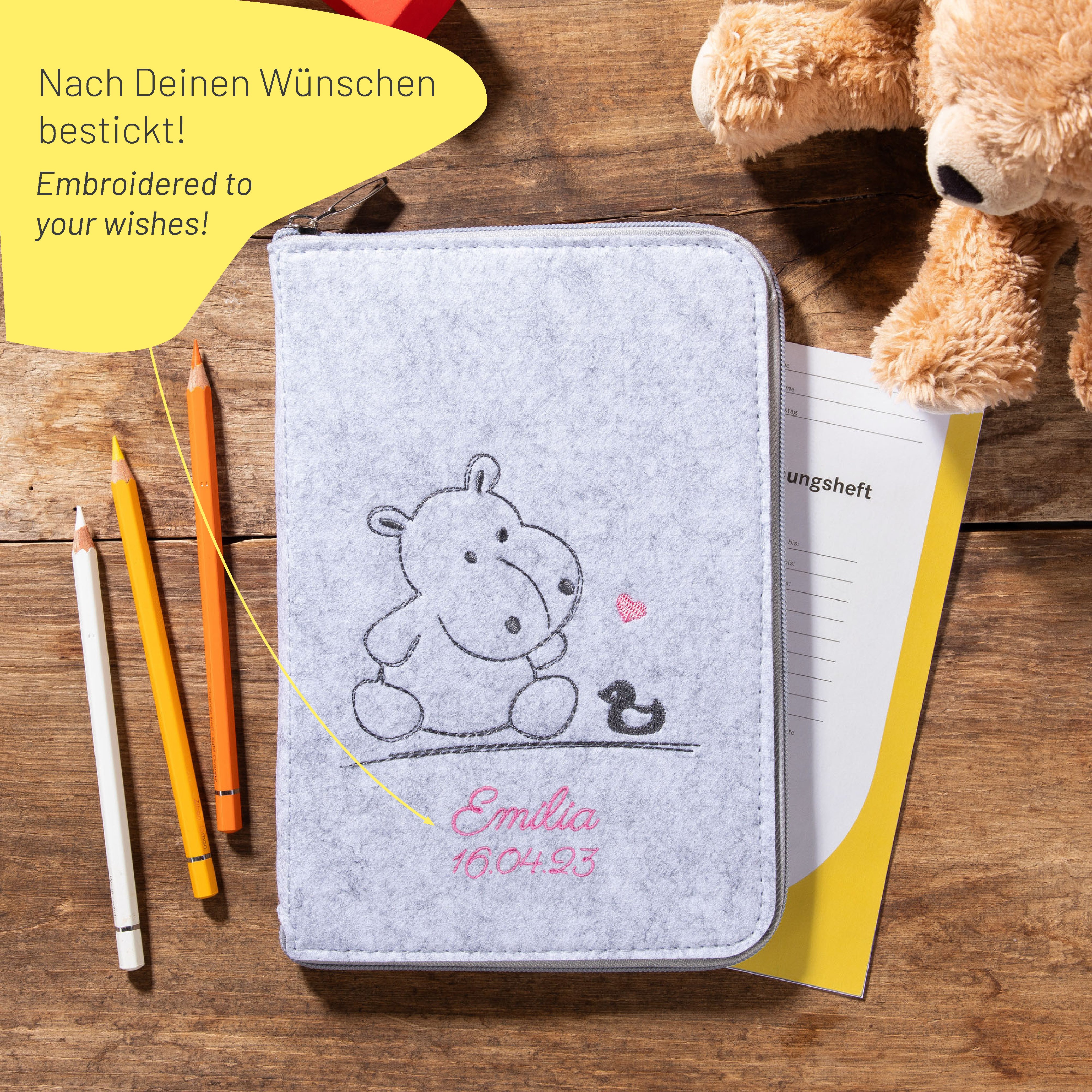 U-booklet & vaccination card cover HIPPO & DUCK | felt