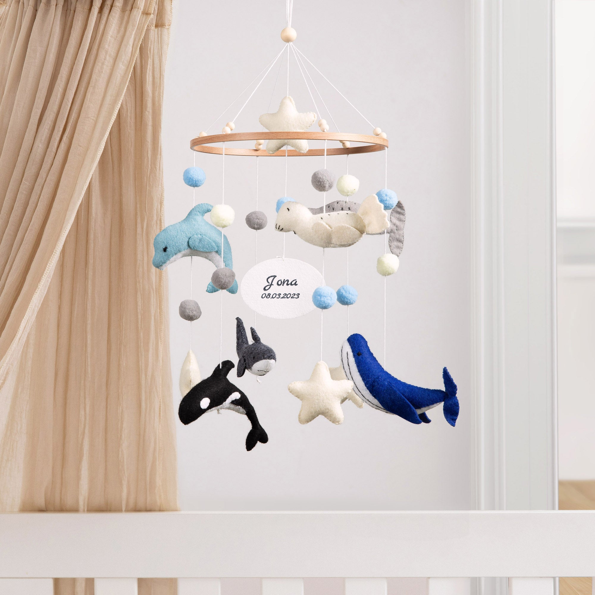 Baby Mobile MEERESTIERE I Filz | 🪡 inkl. einer Stickzeile