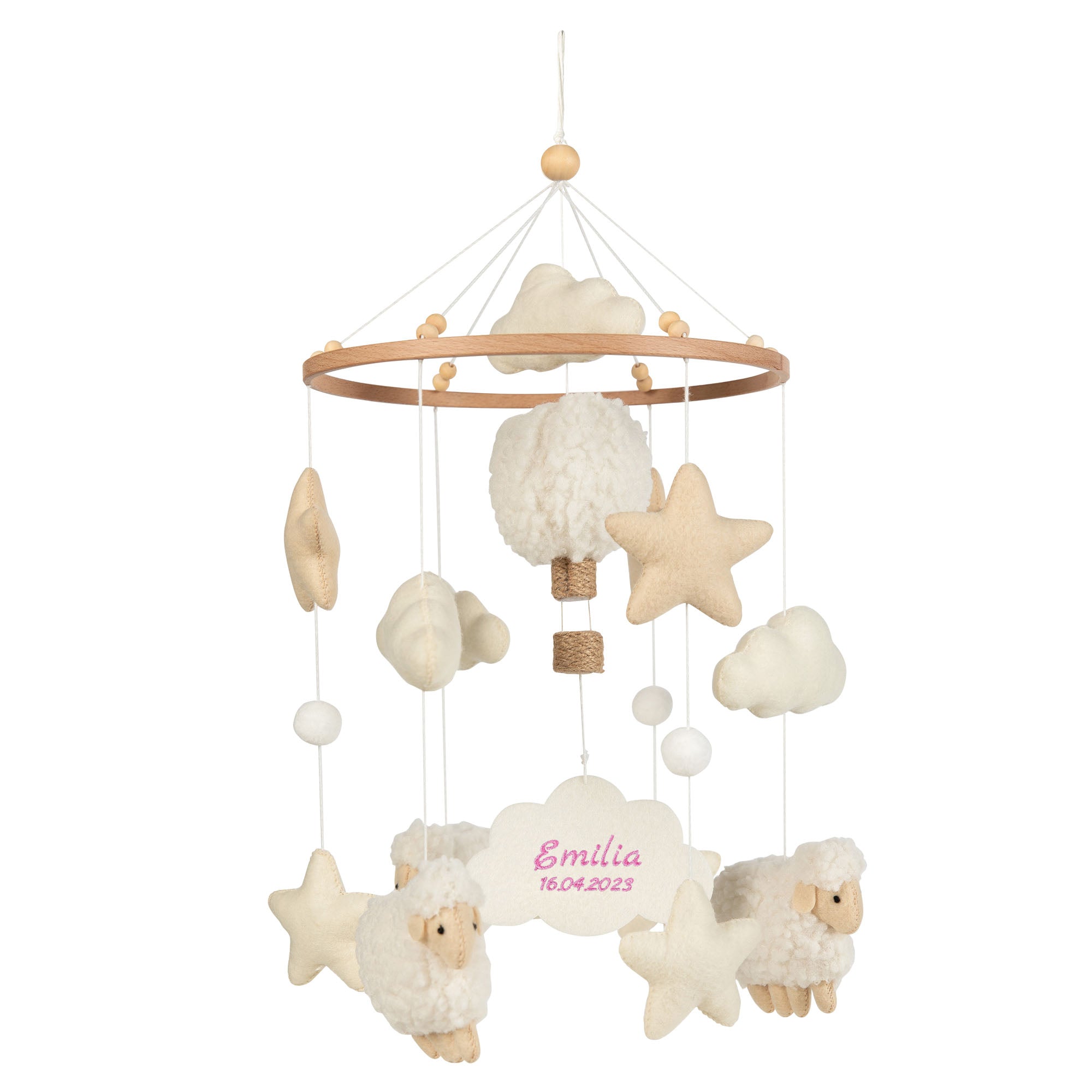 Baby Mobile SCHÄFCHEN I Filz | 🪡 inkl. einer Stickzeile